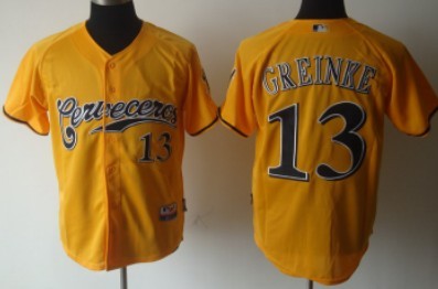 Milwaukee Brewers #13 Greinke Yellow Jerseys,We sell and wholesale Milwaukee Brewers #13 Greinke Yellow Jerseys on line form chian!