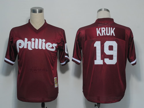 Philadelphia Phillies #19 Kruk Dark Red M&N 1991 Jerseys,We sell and wholesale Philadelphia Phillies #19 Kruk Dark Red M&N 1991 Jerseys on line form chian!
