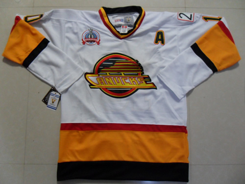 Vancouver Canucks #10 Bure white Throwback with A and StanlyCup patch jerse,We sell and wholesale Vancouver Canucks #10 Bure white Throwback with A and StanlyCup patch jerse on line form chian!