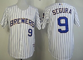 Milwaukee Brewers #9 Jean Segura White With Pinstripe Jerseys,baseball caps,new era cap wholesale,wholesale hats