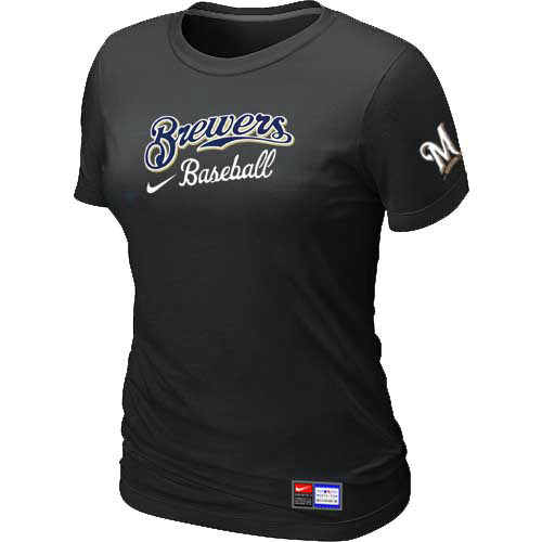 Milwaukee Brewers Nike Women's Black Short Sleeve Practice T-Shirt,We sell and wholesale Milwaukee Brewers Nike Women's Black Short Sleeve Practice T-Shirt on line form chian!
