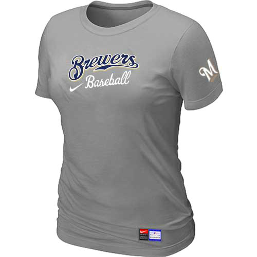 Milwaukee Brewers Nike Women's L.Grey Short Sleeve Practice T-Shirt,We sell and wholesale Milwaukee Brewers Nike Women's L.Grey Short Sleeve Practice T-Shirt on line form chian!