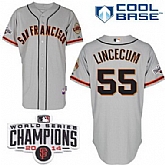 San Francisco Giants #55 Tim Lincecum 2014 Champions Patch Gray Jerseys,baseball caps,new era cap wholesale,wholesale hats