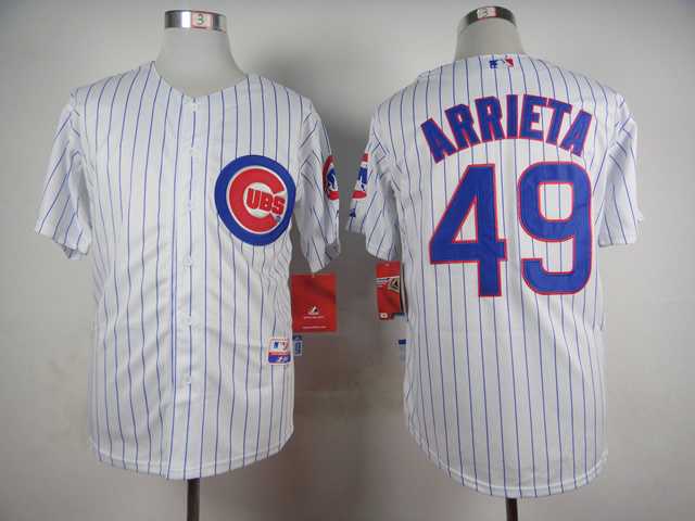 Chicago Cubs #49 Jake Arrieta White Pinstripe Jerseys,We sell and wholesale Chicago Cubs #49 Jake Arrieta White Pinstripe Jerseys on line form chian!