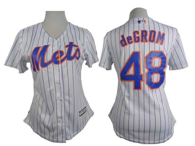 Womens New York Mets #48 Jacob Degrom 2015 White Pinstripe Jerseys,We sell and wholesale Womens New York Mets #48 Jacob Degrom 2015 White Pinstripe Jerseys on line form chian!