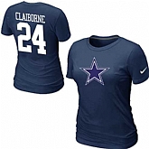 Womens Nike Dallas Cowboys #24 CLAIBORNE Name x26 Number D.Blue T-Shirt,baseball caps,new era cap wholesale,wholesale hats