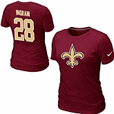 Womens Nike New Orleans Saints #28 Mark Ingram Name x26 Number Red T-Shirt,baseball caps,new era cap wholesale,wholesale hats