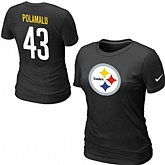 Womens Nike Pittsburgh Steelers #43 Troy Polamalu Name x26 Number Black T-Shirt,baseball caps,new era cap wholesale,wholesale hats