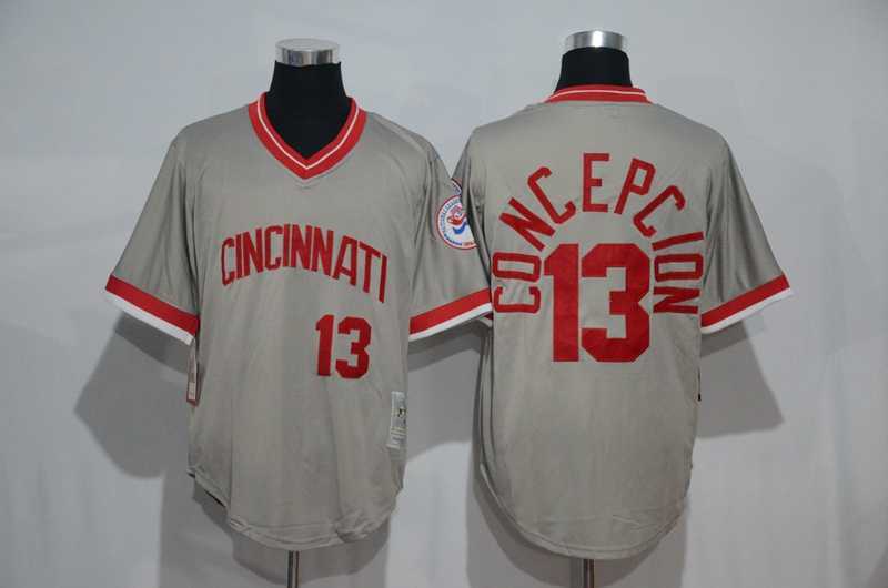 Cincinnati Reds #13 Concepcion Mitchell And Ness Gray Pullover Stitched Jersey,We sell and wholesale Cincinnati Reds #13 Concepcion Mitchell And Ness Gray Pullover Stitched Jersey on line form chian!