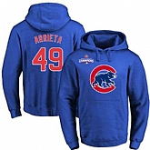 Glued Chicago Cubs #49 Jake Arrieta Blue 2016 World Series Champions Primary Logo Pullover MLB Hoodie,baseball caps,new era cap wholesale,wholesale hats