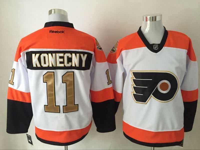 Philadelphia Flyers #11 Konecny 50TH Patch White-Golden Stitched NHL Jersey,We sell and wholesale Philadelphia Flyers #11 Konecny 50TH Patch White-Golden Stitched NHL Jersey on line form chian!