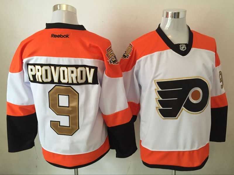 Philadelphia Flyers #9 Provorov 50TH Patch White-Golden Stitched NHL Jersey,We sell and wholesale Philadelphia Flyers #9 Provorov 50TH Patch White-Golden Stitched NHL Jersey on line form chian!