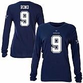WOMEN DALLAS COWBOYS #9 TONY ROMO NAVY BLUE NAME & NUMBER SLIM FIT LONG SLEEVE T-SHIRT,baseball caps,new era cap wholesale,wholesale hats
