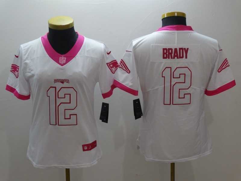 Women Limited Nike New England Patriots #12 Tom Brady White Pink Stitched Rush Jersey,We sell and wholesale Women Limited Nike New England Patriots #12 Tom Brady White Pink Stitched Rush Jersey on line form chian!