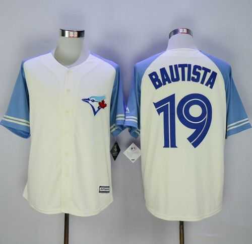 Toronto Blue Jays #19 Jose Bautista Cream Blue Exclusive New Cool Base Stitched MLB Jersey,We sell and wholesale Toronto Blue Jays #19 Jose Bautista Cream Blue Exclusive New Cool Base Stitched MLB Jersey on line form chian!