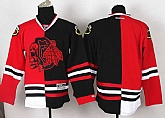 Men Chicago Blackhawks Customized Red-Black With Red Skull Split Stitched Hockey Jersey