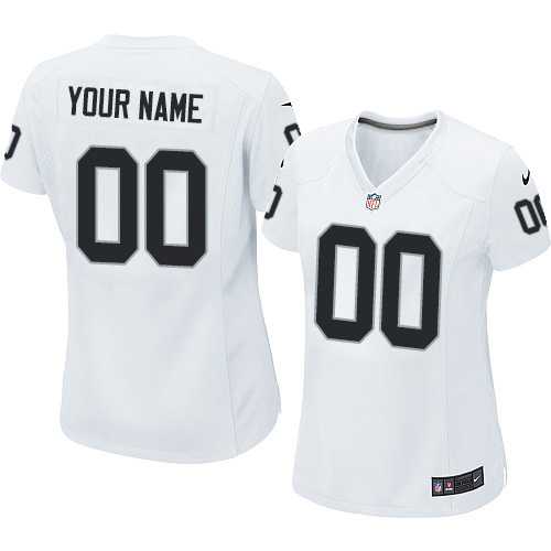 Women Nike Oakland Raiders Customized White Team Color Stitched NFL Game Jersey,We sell and wholesale Women Nike Oakland Raiders Customized White Team Color Stitched NFL Game Jersey on line form chian!