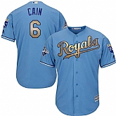Glued Youth Kansas City Royals #6 Lorenzo Cain Light Blue FlexBase 2015 World Series Champions Gold Program Baseball Jersey,baseball caps,new era cap wholesale,wholesale hats