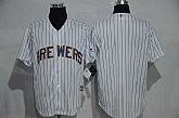 Milwaukee Brewers Customized Men's White Pinstripe New Cool Base Stitched Baseball Jersey,baseball caps,new era cap wholesale,wholesale hats
