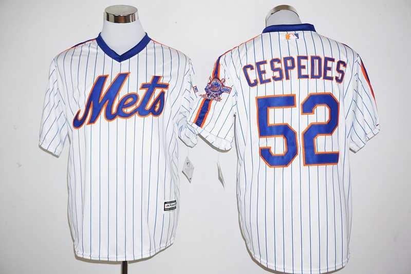 New York Mets #52 Yoenis Cespedes Mitchell and Ness 25TH Patch White (Blue Strip) New Cool Base Stitched Jersey,We sell and wholesale New York Mets #52 Yoenis Cespedes Mitchell and Ness 25TH Patch White (Blue Strip) New Cool Base Stitched Jersey on line form chian!