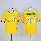 Oakland Athletics #34 Rollie Fingers Mitchell And Ness Yellow Stitched Baseball Jersey,baseball caps,new era cap wholesale,wholesale hats