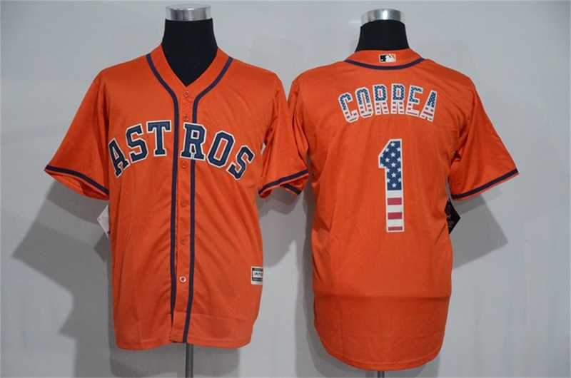 Houston Astros #1 Carlos Correa Orange USA Flag Fashion Stitched Baseball Jersey,We sell and wholesale Houston Astros #1 Carlos Correa Orange USA Flag Fashion Stitched Baseball Jersey on line form chian!