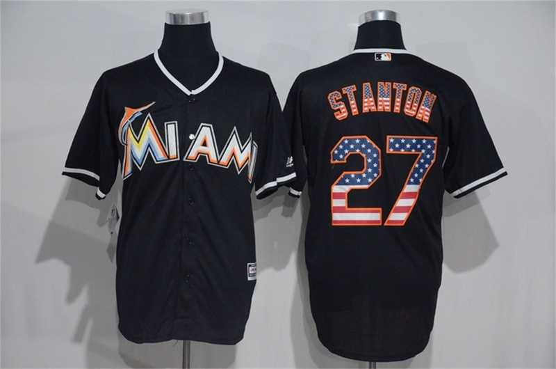 Miami Marlins #27 Giancarlo Stanton Black USA Flag Fashion Stitched Baseball Jersey,We sell and wholesale Miami Marlins #27 Giancarlo Stanton Black USA Flag Fashion Stitched Baseball Jersey on line form chian!