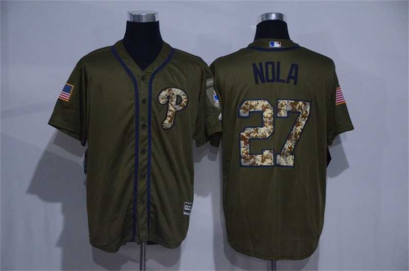 Philadelphia Phillies #27 Aaron Nola Green Salute to Service Stitched Jersey,We sell and wholesale Philadelphia Phillies #27 Aaron Nola Green Salute to Service Stitched Jersey on line form chian!