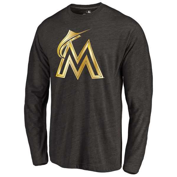 Men's Miami Marlins Gold Collection Long Sleeve Tri-Blend T-Shirt LanTian - Black,We sell and wholesale Men's Miami Marlins Gold Collection Long Sleeve Tri-Blend T-Shirt LanTian - Black on line form chian!