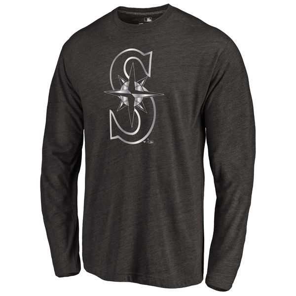 Men's Seattle Mariners Platinum Collection Long Sleeve Tri-Blend T-Shirt LanTian - Black,We sell and wholesale Men's Seattle Mariners Platinum Collection Long Sleeve Tri-Blend T-Shirt LanTian - Black on line form chian!