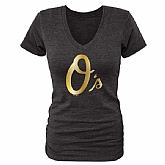 Women Baltimore Orioles Fanatics Apparel Gold Collection Tri-Blend T-Shirt LanTian - Black