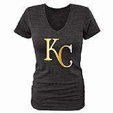 Women Kansas City Royals Gold Collection Tri-Blend T-Shirt LanTian - Black,baseball caps,new era cap wholesale,wholesale hats