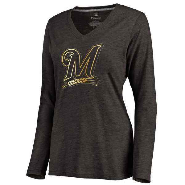Women Milwaukee Brewers Gold Collection Long Sleeve Tri-Blend T-Shirt LanTian - Black,We sell and wholesale Women Milwaukee Brewers Gold Collection Long Sleeve Tri-Blend T-Shirt LanTian - Black on line form chian!
