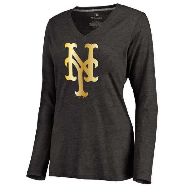 Women New York Mets Gold Collection Long Sleeve Tri-Blend T-Shirt LanTian - Black,We sell and wholesale Women New York Mets Gold Collection Long Sleeve Tri-Blend T-Shirt LanTian - Black on line form chian!