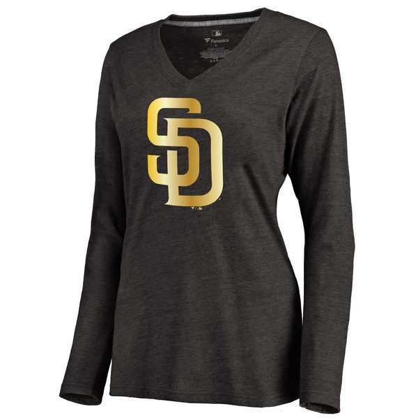 Women San Diego Padres Gold Collection Long Sleeve Tri-Blend T-Shirt LanTian - Black,We sell and wholesale Women San Diego Padres Gold Collection Long Sleeve Tri-Blend T-Shirt LanTian - Black on line form chian!