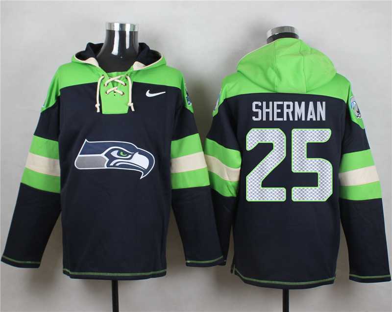 Seattle Seahawks #25 Richard Sherman Steel Blue Player Stitched Pullover NFL Hoodie,We sell and wholesale Seattle Seahawks #25 Richard Sherman Steel Blue Player Stitched Pullover NFL Hoodie on line form chian!