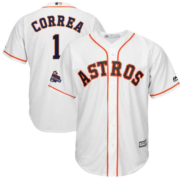 Houston Astros #1 Carlos Correa White 2017 World Series Champions Cool Base Player Jersey,We sell and wholesale Houston Astros #1 Carlos Correa White 2017 World Series Champions Cool Base Player Jersey on line form chian!