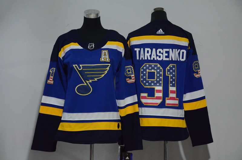Women St. Louis Blues #91 Vladimir Tarasenko Blue USA Flag Adidas Stitched Jersey,We sell and wholesale Women St. Louis Blues #91 Vladimir Tarasenko Blue USA Flag Adidas Stitched Jersey on line form chian!