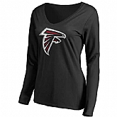 Atlanta Falcons Black Primary Team Logo Slim Fit V Neck Long Sleeve Women's T-Shirt,baseball caps,new era cap wholesale,wholesale hats