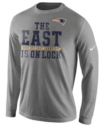 Nike Patriots Grey 2015 AFC East Champions Men's Long Sleeve T-Shirt,We sell and wholesale Nike Patriots Grey 2015 AFC East Champions Men's Long Sleeve T-Shirt on line form chian!