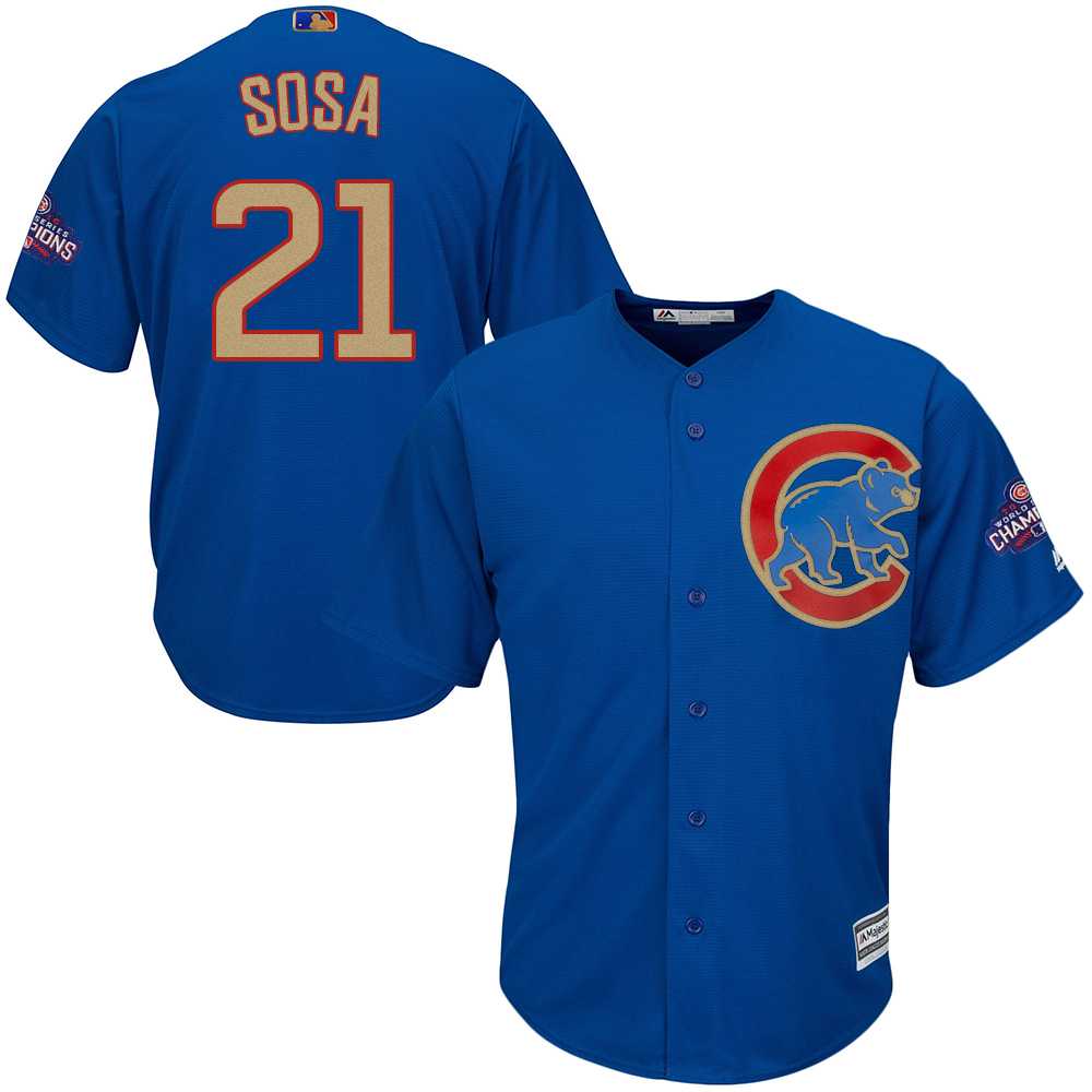 Chicago Cubs #21 Sammy Sosa Blue World Series Champions Gold Program New Cool Base Stitched Jersey JiaSu,We sell and wholesale Chicago Cubs #21 Sammy Sosa Blue World Series Champions Gold Program New Cool Base Stitched Jersey JiaSu on line form chian!