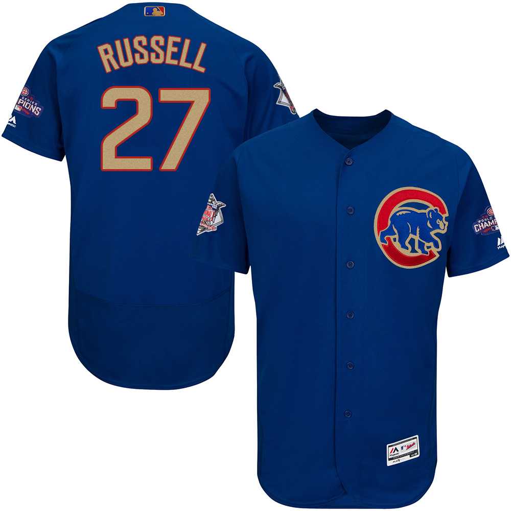 Chicago Cubs #27 Addison Russell Blue World Series Champions Gold Program Flexbase Stitched Jersey JiaSu,We sell and wholesale Chicago Cubs #27 Addison Russell Blue World Series Champions Gold Program Flexbase Stitched Jersey JiaSu on line form chian!
