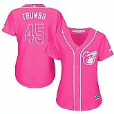 Glued Women's Baltimore Orioles #45 Mark Trumbo Pink New Cool Base Jersey WEM