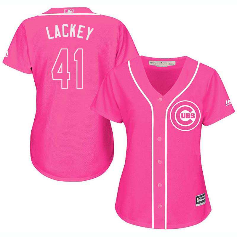 Glued Women's Chicago Cubs #41 John Lackey Pink New Cool Base Jersey WEM,We sell and wholesale Glued Women's Chicago Cubs #41 John Lackey Pink New Cool Base Jersey WEM on line form chian!