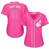 Glued Women's Cleveland Indians #41 Carlos Santana Pink New Cool Base Jersey WEM,baseball caps,new era cap wholesale,wholesale hats