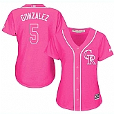 Glued Women's Colorado Rockies #5 Carlos Gonzalez Pink New Cool Base Jersey WEM,baseball caps,new era cap wholesale,wholesale hats