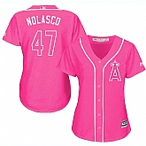 Glued Women's Los Angeles Angels of Anaheim #47 Ricky Nolasco Pink New Cool Base Jersey WEM,baseball caps,new era cap wholesale,wholesale hats