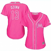 Glued Women's Miami Marlins #13 Marcell Ozuna Pink New Cool Base Jersey WEM