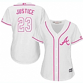 Women Atlanta Braves #23 David Justice White Pink New Cool Base Jersey JiaSu,baseball caps,new era cap wholesale,wholesale hats