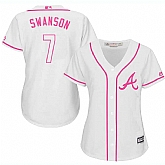 Women Atlanta Braves #7 Dansby Swanson White Pink New Cool Base Jersey JiaSu,baseball caps,new era cap wholesale,wholesale hats